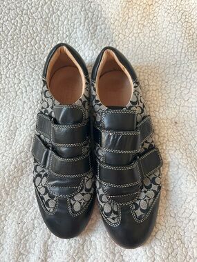 Coach Black and Cream C-Print Velcro Sneakers